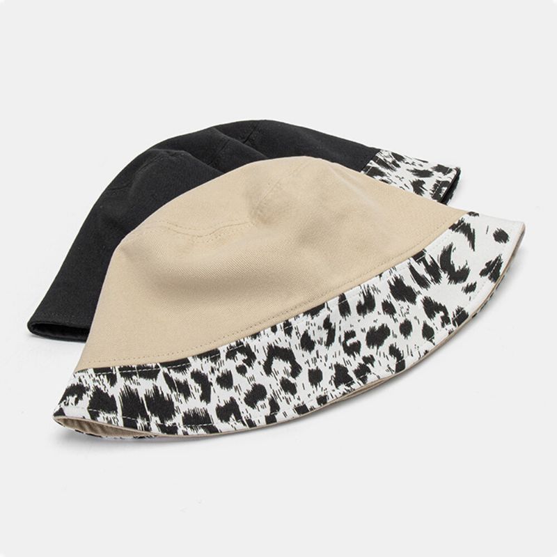 Femmes Patchwork Motif Léopard Imprimé Chapeau De Soleil Coton Mode Tout-match Crème Solaire Seau Chapeau