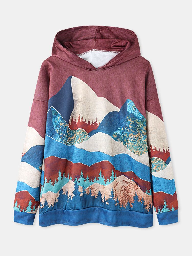 Femmes Paysage Imprimer Drop Shoulder Casual Pullover Hoodies