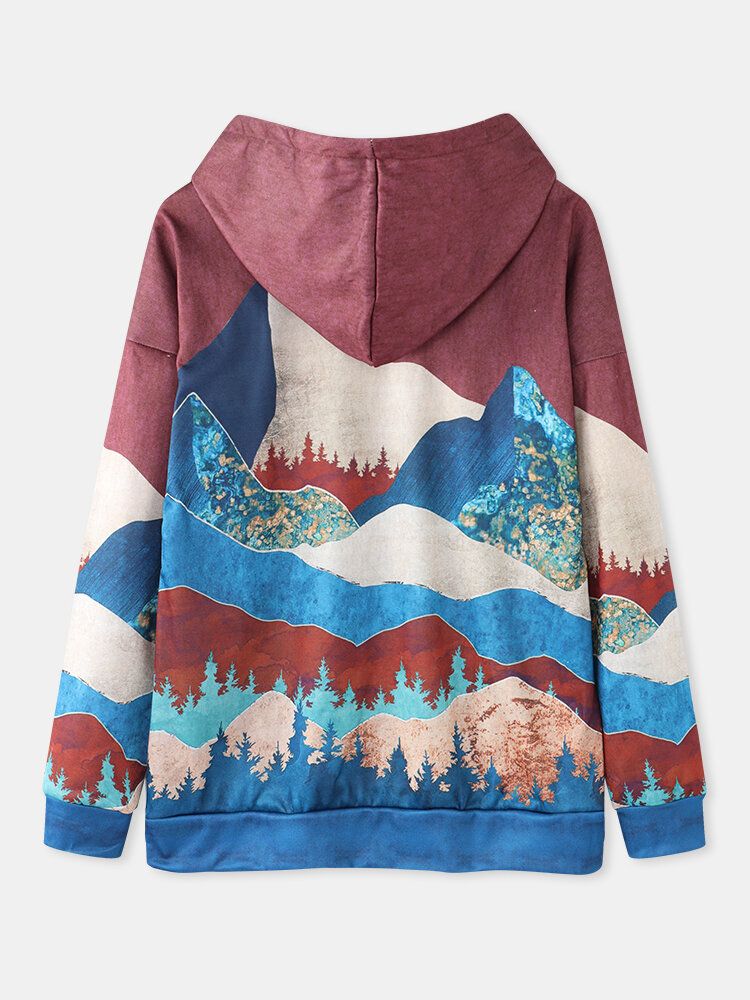 Femmes Paysage Imprimer Drop Shoulder Casual Pullover Hoodies