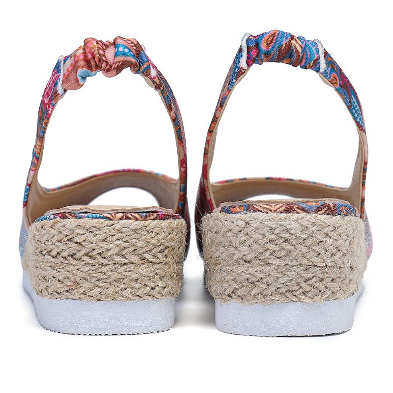 Femmes Peacock Pattern Espadrille Comfy Wedge Peep Toe Platforms