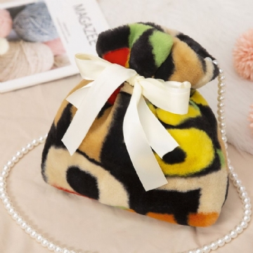 Femmes En Peluche Tie-dye Patchwork Perle Bowknot Chaîne Sac À Bandoulière Sac À Bandoulière