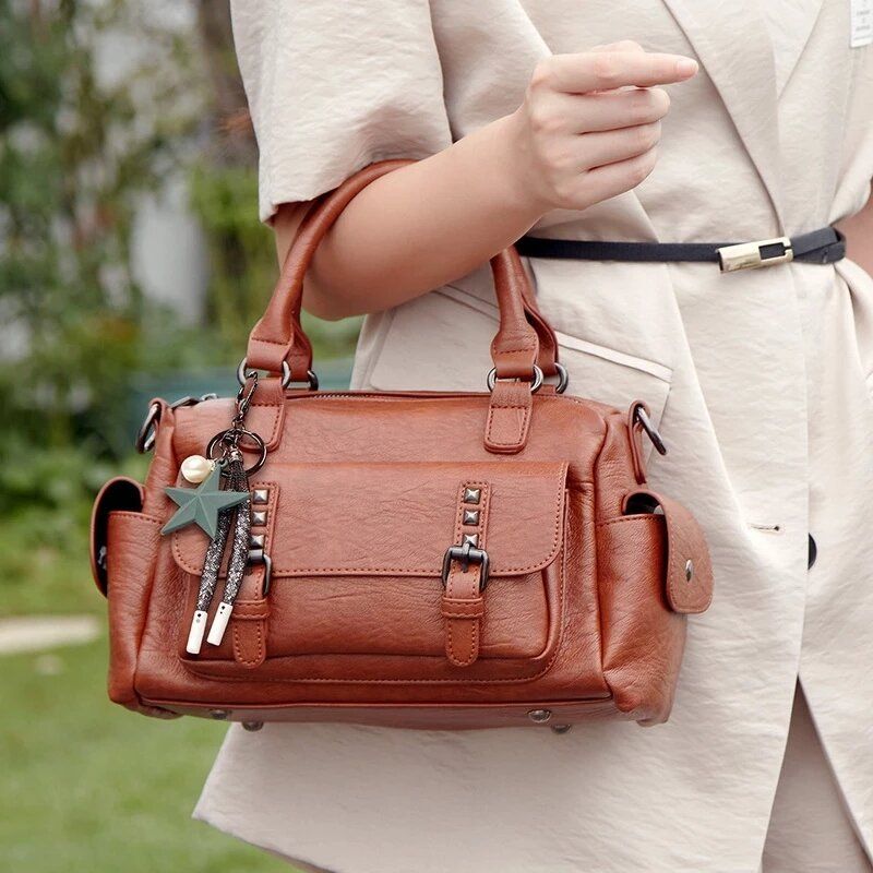 Femmes Pendentif Étoile À Cinq Branches Grande Capacité Sac À Bandoulière Multi-poches En Cuir Souple Sac À Bandoulière Sac À Main