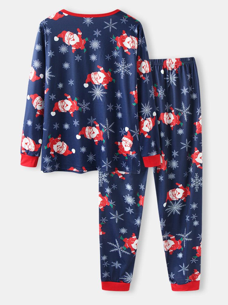 Femmes Père Noël Imprimé Manches Longues Pull Lâche Taille Élastique Pantalon De Noël Pyjama Ensemble