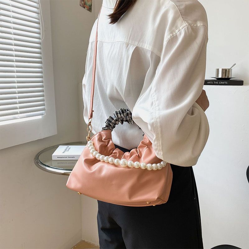 Femmes Perles Chaîne Plissée Poche Design Sac À Main Bandoulière Détachable Sous Les Bras Sac Sac À Bandoulière Sac À Bandoulière