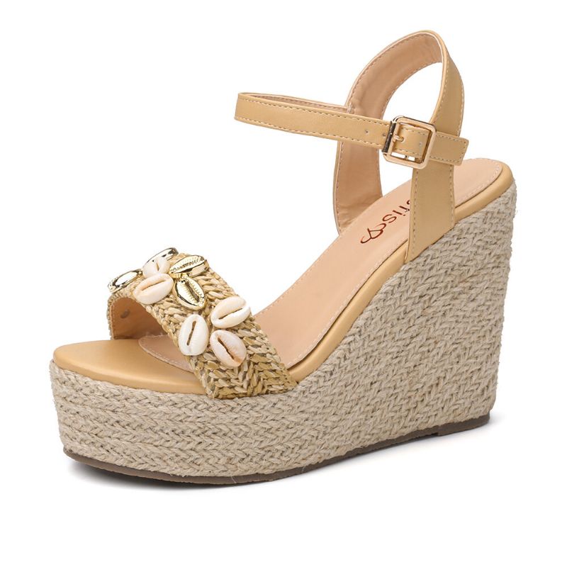 Femmes Perles Espadrille Boucle Plateforme Sandales