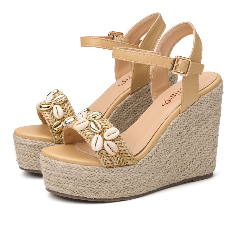 Femmes Perles Espadrille Boucle Plateforme Sandales