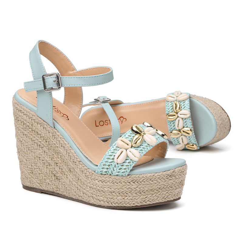 Femmes Perles Espadrille Boucle Plateforme Sandales