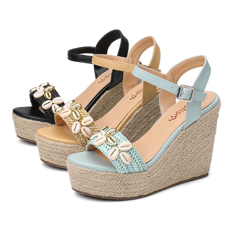 Femmes Perles Espadrille Boucle Plateforme Sandales