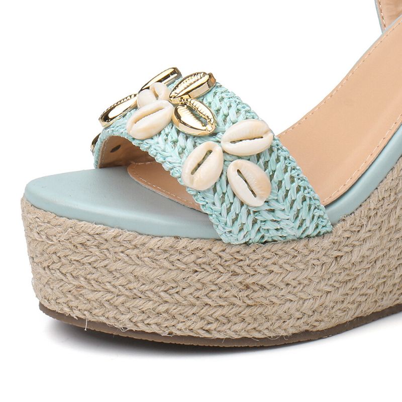 Femmes Perles Espadrille Boucle Plateforme Sandales