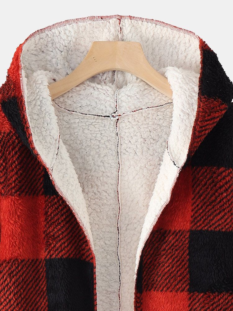 Femmes Plaid Fleece Hood Long Sleeve Warm Casual Sweat À Capuche