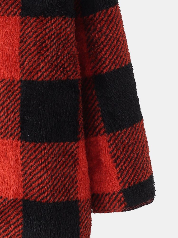 Femmes Plaid Fleece Hood Long Sleeve Warm Casual Sweat À Capuche