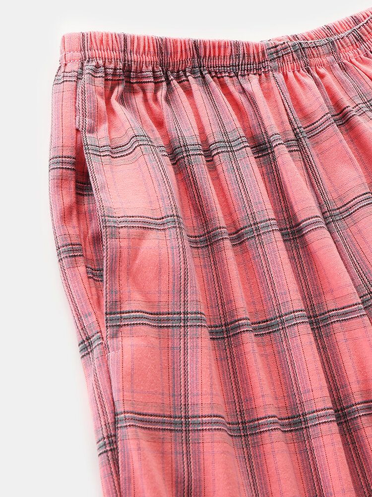 Femmes Plaid Imprimé Revere Col Poitrine Poche Chemise Taille Élastique Pantalon Deux Pièces Pyjama Ensemble