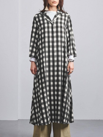 Femmes Plaid Imprimé Revers Manches Longues Casual Maxi Chemises Robes Avec Poche