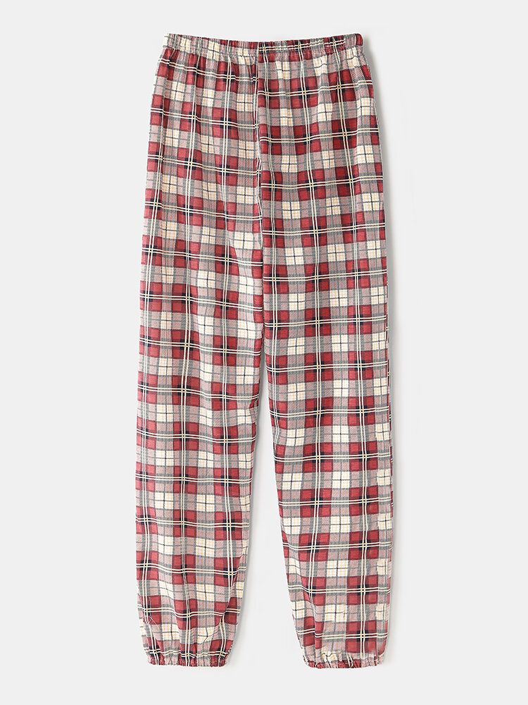 Femmes Plaid Imprimer Revers Haut-bas Ourlet Chemise Taille Élastique Pantalon Maison Pyjama Ensemble