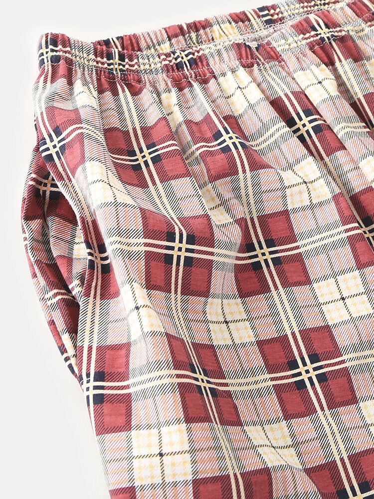 Femmes Plaid Imprimer Revers Haut-bas Ourlet Chemise Taille Élastique Pantalon Maison Pyjama Ensemble