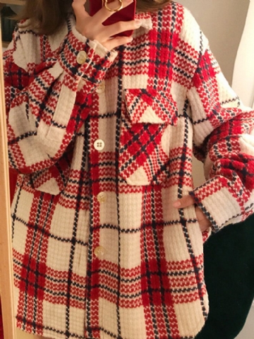 Femmes Plaid Warm Chest Double Pocket Long Sleeve Single-breasted Coats