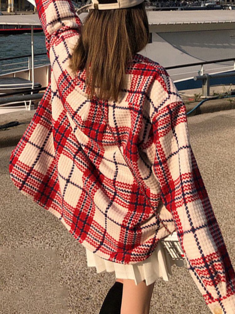 Femmes Plaid Warm Chest Double Pocket Long Sleeve Single-breasted Coats