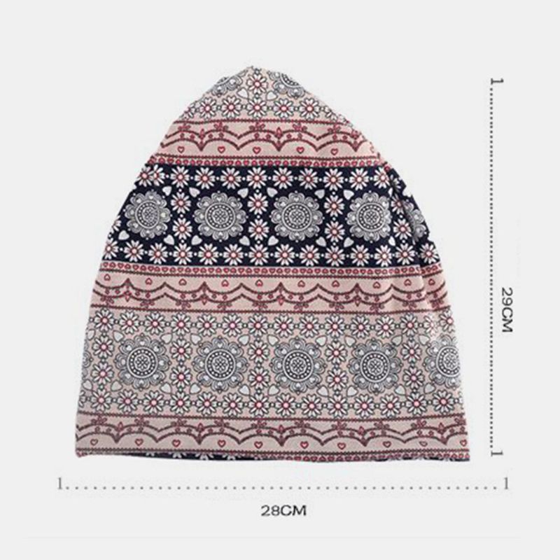 Femmes Plein Coton Non-allergène Baotou Chapeau Bavoir Mode Fleur Imprimé Automne Hiver Plus Velours Chaud Écharpe Bonnet Chapeau