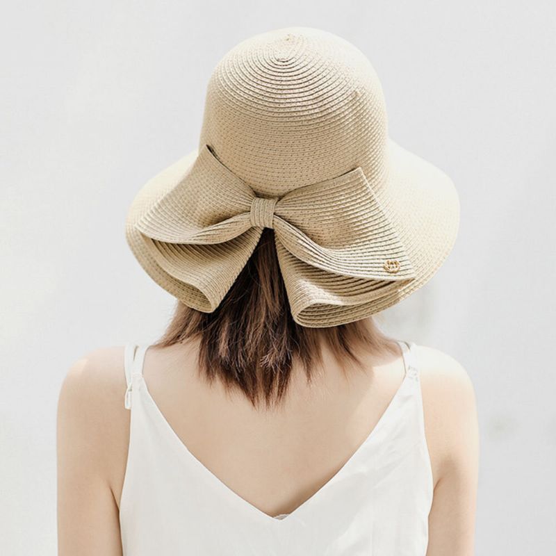 Femmes Pliable Arrière Fendu Conception Arc Chapeau De Paille Réglable Respirant Été Décontracté Sauvage Parasol Seau Chapeau