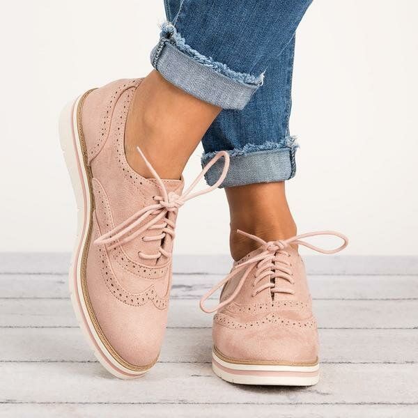 Femmes Plus Size Brogue Lace Up Soft Lace Up Casual Oxford Mocassins