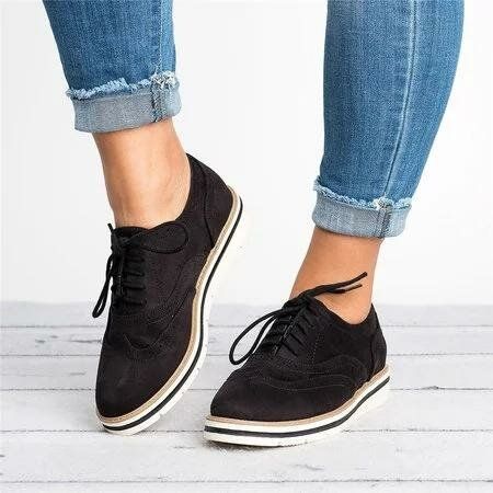 Femmes Plus Size Brogue Lace Up Soft Lace Up Casual Oxford Mocassins