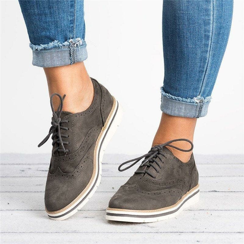 Femmes Plus Size Brogue Lace Up Soft Lace Up Casual Oxford Mocassins