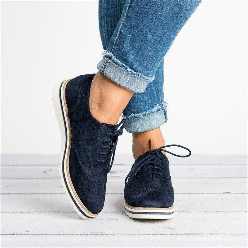 Femmes Plus Size Brogue Lace Up Soft Lace Up Casual Oxford Mocassins