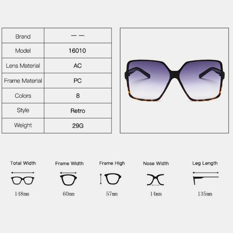 Femmes Plus Size Frame Square Shape Fashion Trend Retro Uv Protection Sunglasses