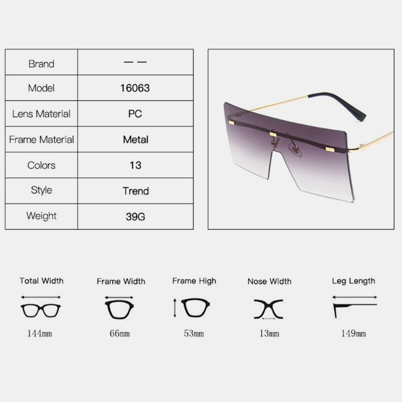 Femmes Plus Size One-piece Frameless Square Shape Fashion Personality Uv Protection Lunettes De Soleil