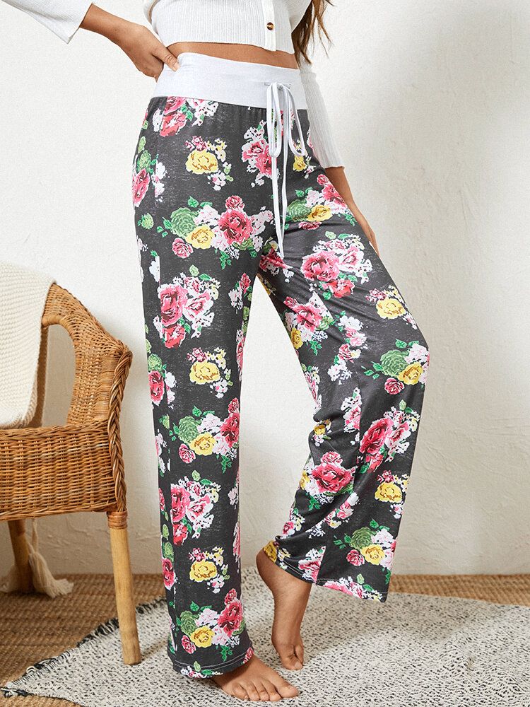 Femmes Plus La Taille Allover Fleurs Imprimer Cordon Taille Lâche Casual Maison Pyjama Pantalon