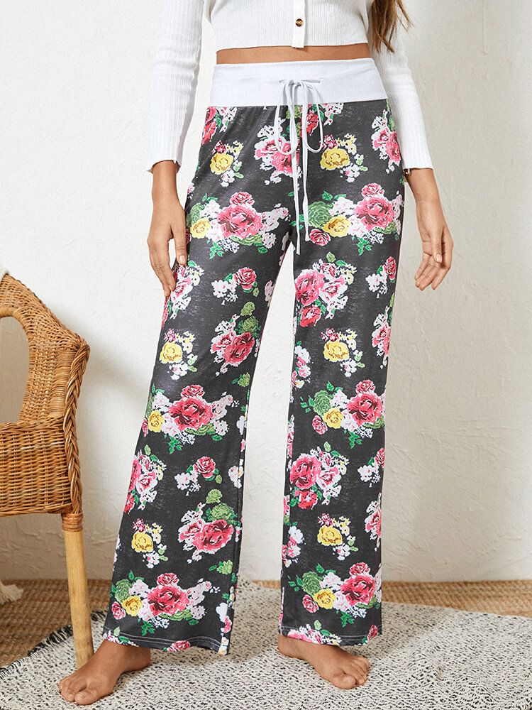 Femmes Plus La Taille Allover Fleurs Imprimer Cordon Taille Lâche Casual Maison Pyjama Pantalon