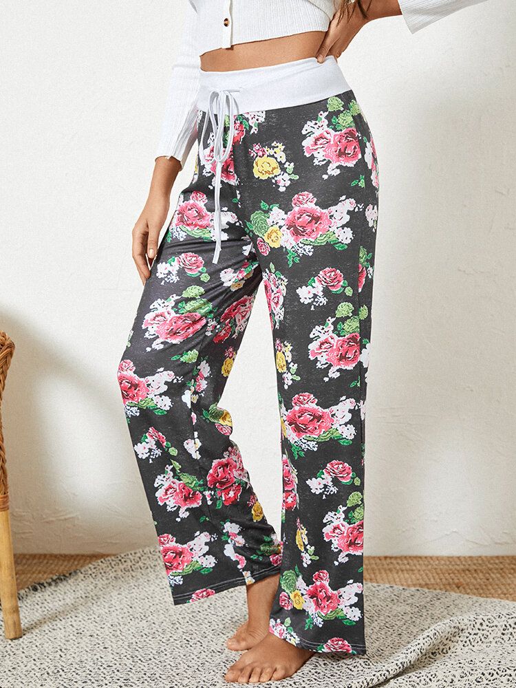 Femmes Plus La Taille Allover Fleurs Imprimer Cordon Taille Lâche Casual Maison Pyjama Pantalon