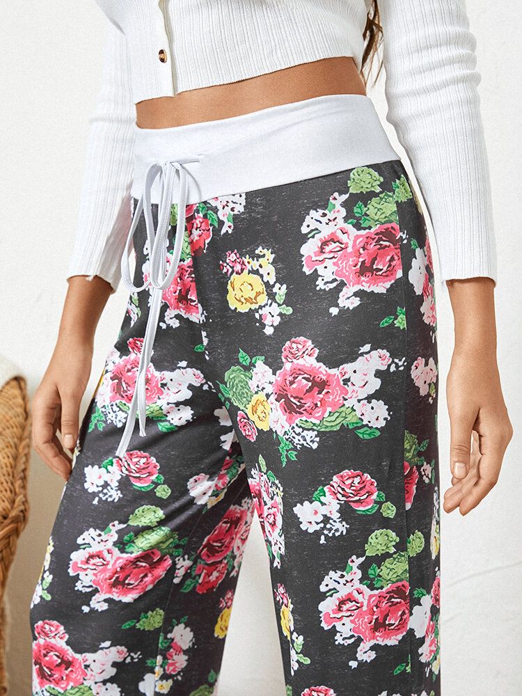 Femmes Plus La Taille Allover Fleurs Imprimer Cordon Taille Lâche Casual Maison Pyjama Pantalon