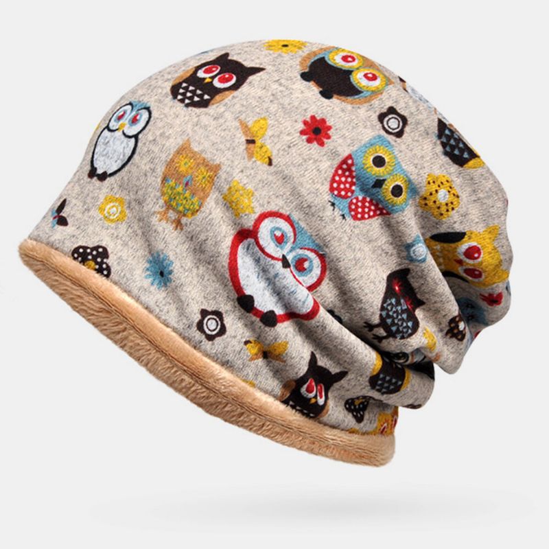 Femmes Plus Velours Garder Au Chaud Dessin Animé Animaux Motif Personnalité Décontractée Élastique Double Usage Protection Du Cou Bonnet Écharpe