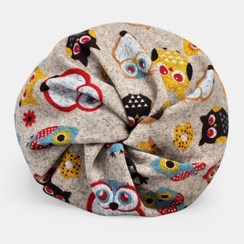 Femmes Plus Velours Garder Au Chaud Dessin Animé Animaux Motif Personnalité Décontractée Élastique Double Usage Protection Du Cou Bonnet Écharpe