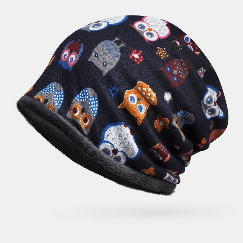 Femmes Plus Velours Garder Au Chaud Dessin Animé Animaux Motif Personnalité Décontractée Élastique Double Usage Protection Du Cou Bonnet Écharpe