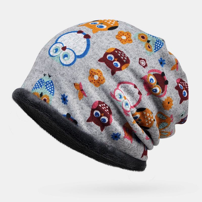 Femmes Plus Velours Garder Au Chaud Dessin Animé Animaux Motif Personnalité Décontractée Élastique Double Usage Protection Du Cou Bonnet Écharpe