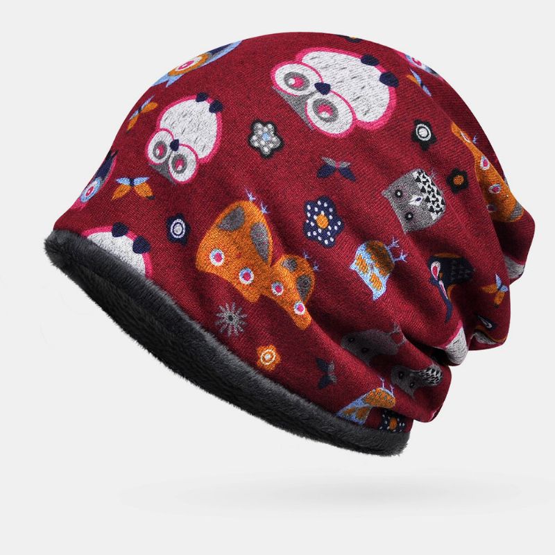 Femmes Plus Velours Garder Au Chaud Dessin Animé Animaux Motif Personnalité Décontractée Élastique Double Usage Protection Du Cou Bonnet Écharpe