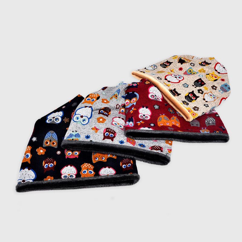 Femmes Plus Velours Garder Au Chaud Dessin Animé Animaux Motif Personnalité Décontractée Élastique Double Usage Protection Du Cou Bonnet Écharpe