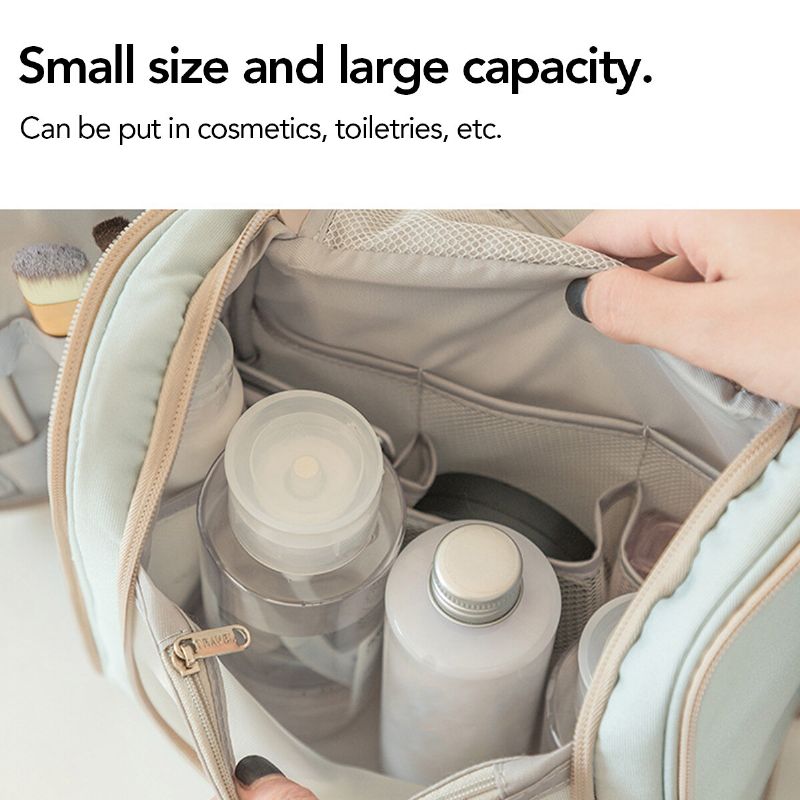 Femmes Polyester Portable Grande Capacité Sac De Rangement Cosmétique Sac Hangable Double-ouverture Trousse De Lavage Pour Les Voyages D'affaires