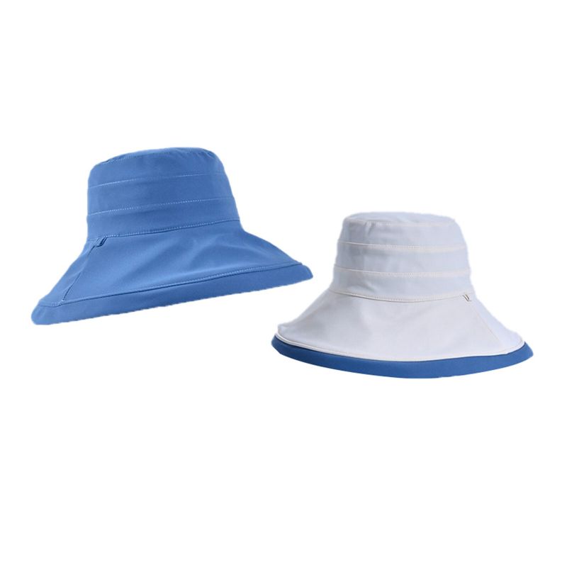 Femmes Polyester Tissu Décontracté Extérieur Double Face Dos Bord Étendu Pliable Parasol Seau Chapeaux