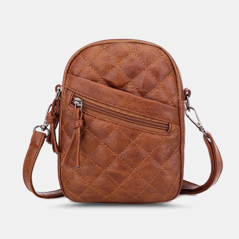 Femmes Pu Cuir Argyle Motif Écouteur Trou Casual 6.3 Pouces Téléphone Sac Bandoulière Sacs Sac À Bandoulière