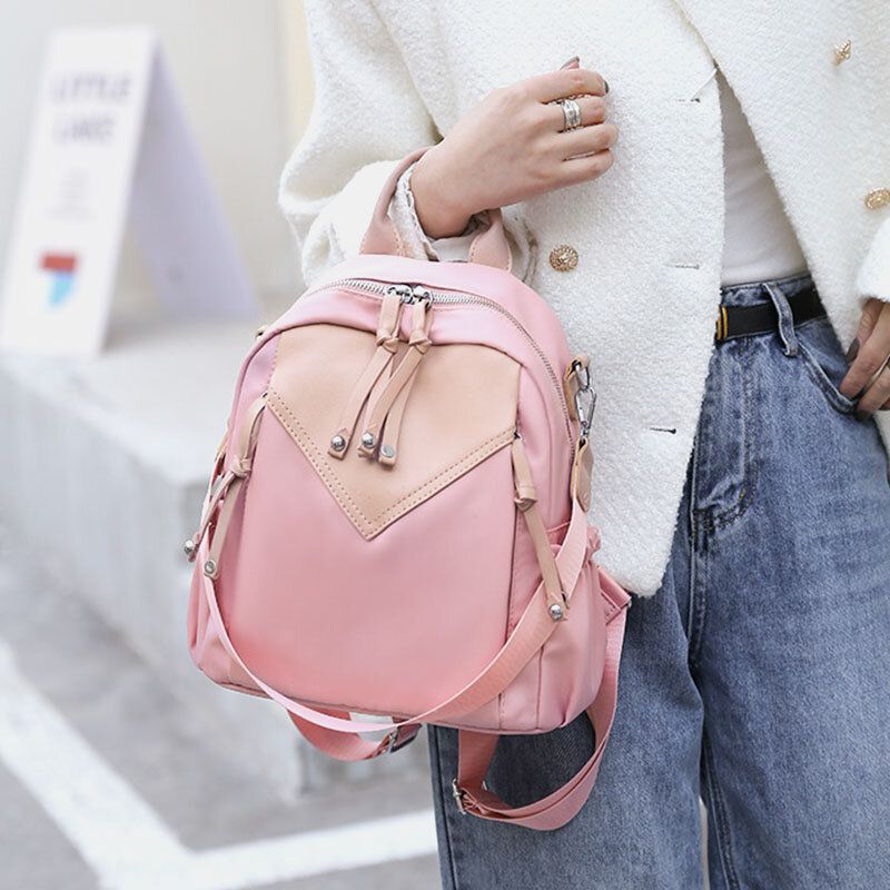 Femmes Pu Cuir Couleur Bloquant Grande Capacité Antivol Sac À Dos Étudiant Sac Sac De Voyage