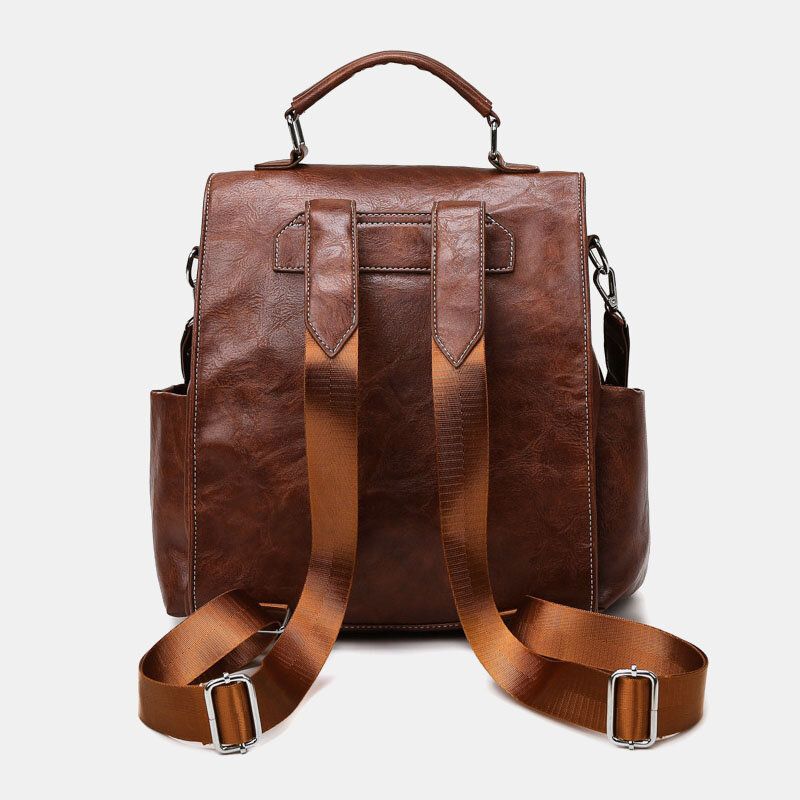 Femmes Pu Cuir Grande Capacité Multi-poches Rétro Messenger Sac À Dos Sac À Bandoulière Sac À Bandoulière