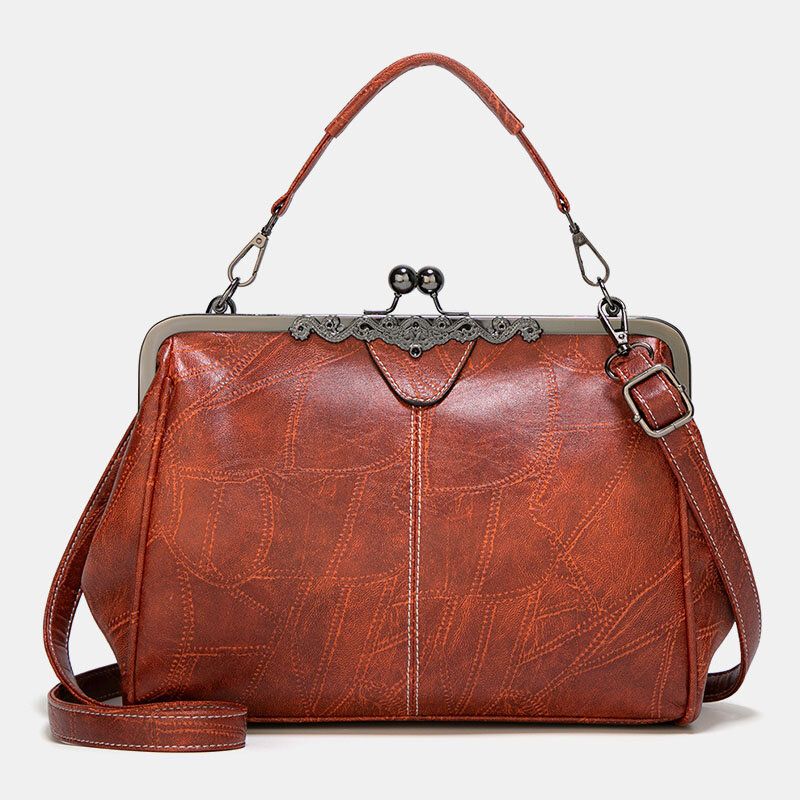 Femmes Pu Cuir Grande Capacité Vintage Lock Sac À Main Sac À Bandoulière Sac Cartable