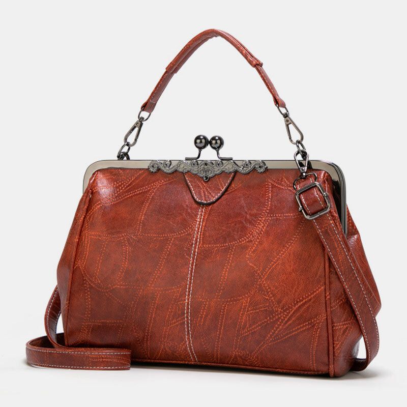 Femmes Pu Cuir Grande Capacité Vintage Lock Sac À Main Sac À Bandoulière Sac Cartable