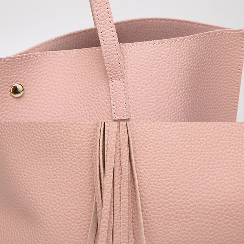 Femmes Pu Cuir Lychee Motif Grande Capacité Casual Gland Solide Fourre-tout Sac À Bandoulière Sac À Main