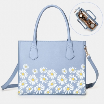 Femmes Pu Cuir Marguerite Multifonction Multi-poches 13.3 Pouces Ordinateur Portable Clé Sac À Main Sac À Bandoulière