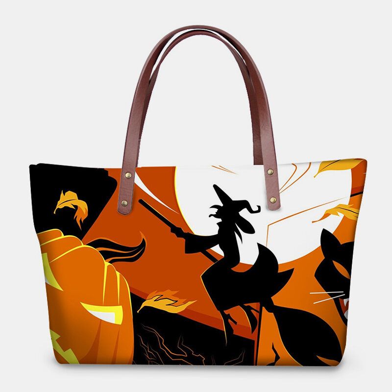 Femmes Pu Cuir Néoprène Halloween Style Citrouille Crâne Festival Motif Grande Capacité Maman Sac Étudiant Sac À Bandoulière Sac À Main