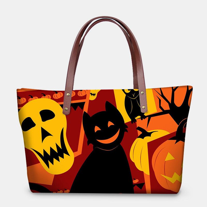 Femmes Pu Cuir Néoprène Halloween Style Citrouille Crâne Festival Motif Grande Capacité Maman Sac Étudiant Sac À Bandoulière Sac À Main